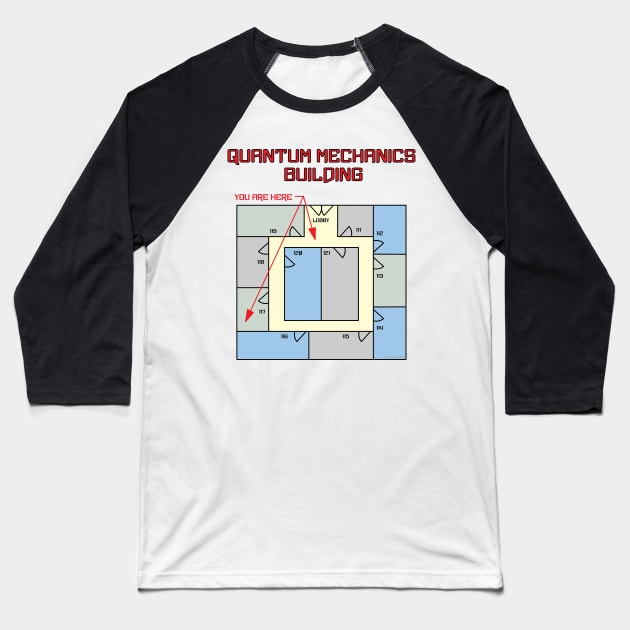 Quantum Mechanics Building Baseball T-Shirt by Barthol Graphics